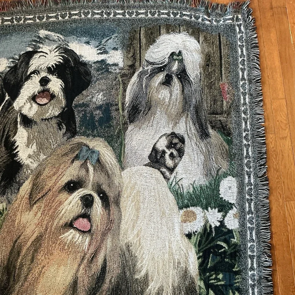 Danbury Mint I Love Shih-Tzu's Dogs Tapestry Throw Blanket Wall Hanging 48 X 67